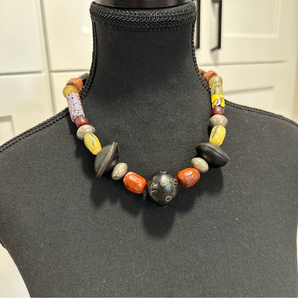 Vintage Handmade Artist Crafted Bead Necklace Stone Ceramic Hippie BoHo 19” - Picture 5 of 12